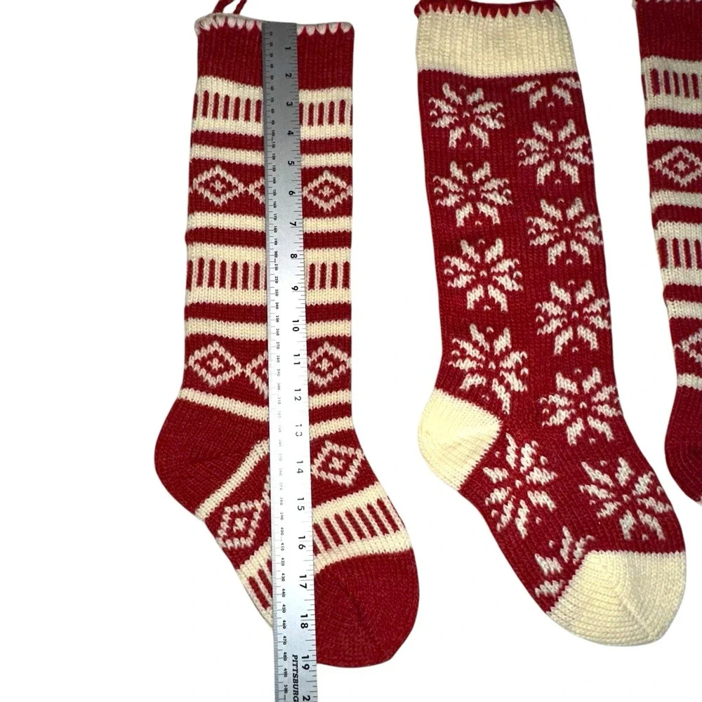 Set of 4‎ - Pier 1 Imports Family Christmas Stocking Red & Cream EUC